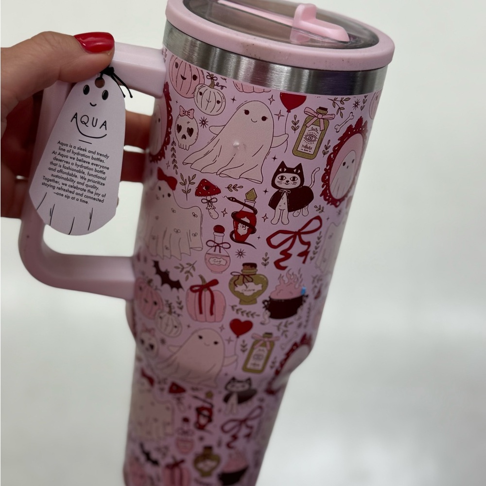 Aqua Pink Ghost-Themed Tumbler